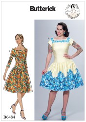 6484 BUTTERICK CLOSE FIT DROP WAIST SHORT - LONG SLEEVE DRESS, PETTICOAT PATTERN 6-14